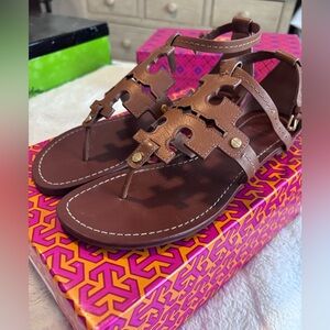 Tory Burch Tan Leather Cutout Sandals